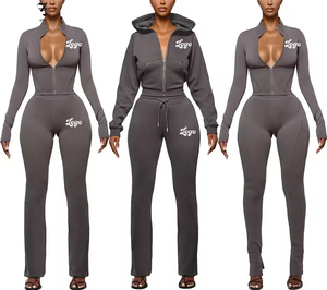 Custom Embroidery Logo Women Tracksuit High Quality Acid Washed <b>Cropped</b> Hoodie Set In Different Sizes - Product Image 4