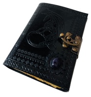 Nuevo Diario de Cuero Genuino Negro con Grabado de Dragón Celta, Tapa Dura con Cierre Antiguo y Decoración de Piedras Preciosas Púrpuras, Regalo
