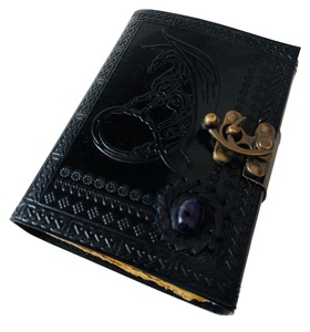 Celtic Dragon Embossed Handmade Black Genuine Leather Journal Deckle Edge Paper Spell Notebook Hardcover Diary With Antique Lock - Product Image 4