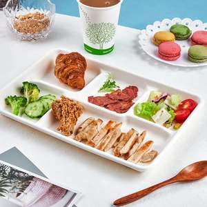 Assiette carrée à 6 compartiments en bagasse de canne à sucre durable, design carré, emballage alimentaire jetable écologique, événements de rentrée scolaire - Product Image 4