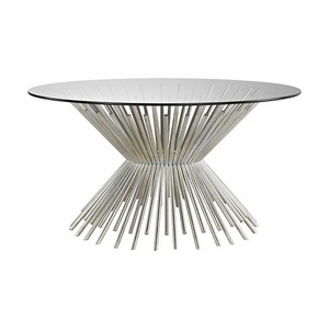 Style moderne contemporain Table basse ronde en verre avec base argentée et latérale en métal Table basse décorative pour meubles de salon - Product Image 2