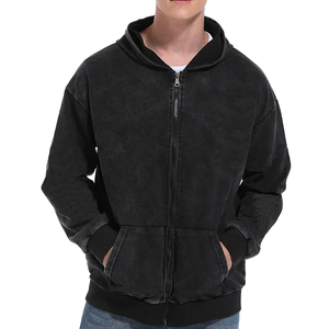 Top Selling Wholesale Price Solid Color Winter Wear Acid Washed <b>Hoodies</b> Comfortable Cotton Blend <b>Zipper</b> <b>Hoodies</b> for Men - Product Image 4