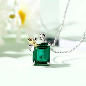 Jeulia Honey Bee <b>Emerald</b> Cut Sterling Silver Necklace Claw <b>Set</b> Wedding <b>Jewelry</b> - Product Image 4