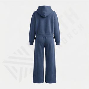 Custom Women Acid Wash Vintage Sweatsuit Streetwear Flared Style <b>Zip</b> Solid Pattern Cotton Premium Gym Fitness Athletic Outfit - Product Image 2