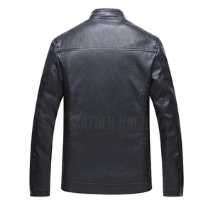 แจ็กเก็ตหนังแท้สำหรับนักขี่จักรยานสำหรับผู้ชายแจ็กเก็ตหนังรถจักรยานยนต์สีดำเข้ารูปทันสมัย - Product Image 3