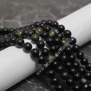 ลูกปัดธรรมชาติสีทองออบซิเดียนทรงกลม 8 มม. ขัดเงาเรียบ สำหรับทำเครื่องประดับ สร้อยคอ สร้อยข้อมือ ต่างหู - Product Image 2