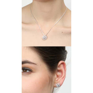 NOVAMART Fine Women's Fine Jewelry Set 925 Sterling Silver Rhodium Plated Halo Pendant Earring <b>Necklace</b> <b>Chain</b> Gift for Women and - Product Image 6