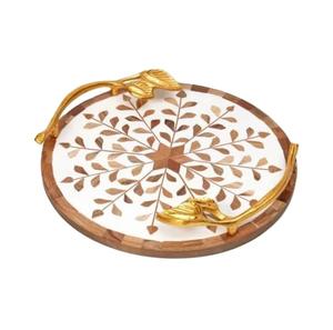 ถาดเสิร์ฟอาหารทำจากเรซินถาดไม้พร้อมด้ามจับทองเหลืองดีไซน์สุดสร้างสรรค์ถาดเสิร์ฟอาหารชากาแฟอาหารเช้าดีไซน์สร้างสรรค์ - Product Image 1