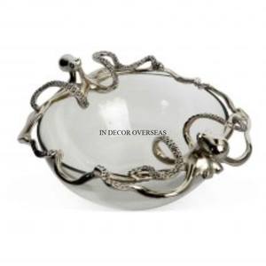 Bandeja de aspecto atractivo de forma redonda con revestimiento de polvo de Color blanco de Metal de calidad superior con diseñador de pulpo pulido brillante plateado - Product Image 1