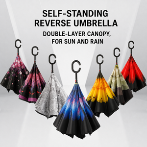Promotional Gifts Automatic Open 23 Inch Reverse Double Layers <b>Windproof</b> 50mph Custom Logo C Shape Handle Straight <b>Umbrella</b> - Product Image 4