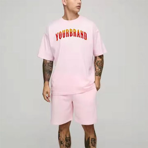 ชุดเสื้อกางเกงฮิปฮอปของผู้ชายผ้าคอตตอน100% สั้นพิมพ์ลายโลโก้พัฟระบายอากาศได้แห้งเร็วเป็นมิตรกับสิ่งแวดล้อมสำหรับฤดูร้อน - Product Image 1
