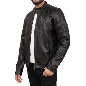 Wholesale top quality Classic College Style Quilted <b>Biker</b> Coat Genuine Lambskin Leather Trucker <b>Jacket</b> for Men - Product Image 4