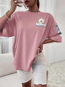 High Quality Winter Crew Neck Women's T-Shirts 100% Cotton Custom <b>Appliques</b> & Batik Printing Plus Size Low MOQ - Product Image 4