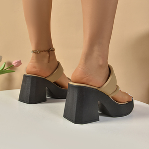 Cao Gót Sang Trọng Nền Tảng Đế Strappy Trắng Giày Chunky Nhỏ Mở Ngón Chân Phụ Nữ Nêm Dép - Product Image 5