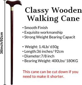 Canne de marche en bois faite à la main pour hommes femmes bâtons de marche en bois élégant avec dragonne et embouts en caoutchouc robuste - Product Image 4