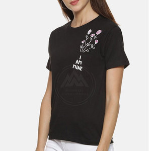 Mejor venta Top diseño mujer Camiseta cuello redondo longitud Regular buena tela mujeres camisetas en Stock - Product Image 2