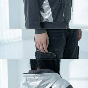 Sudadera con Capucha Personalizada de Invierno Estilo Y2K Cyberpunk para Mujer, con Parches Metálicos Plateados, Bordado 3D, Diseño Glitch y Cremallera Completa - Product Image 4