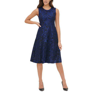 Abito blu Tommy Hilfiger da donna, taglia 10, modello svasato ricamato a trapezio con vita naturale - Product Image 3