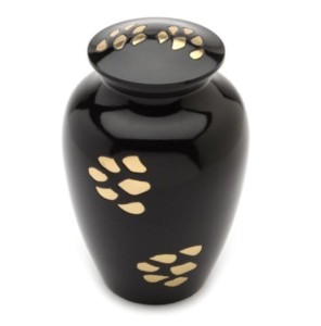 Venta al por mayor de aluminio negro para mascotas urnas de cremación con huellas de pata Venta caliente de cenizas humanas urnas para mascotas hechas en la India - Product Image 1
