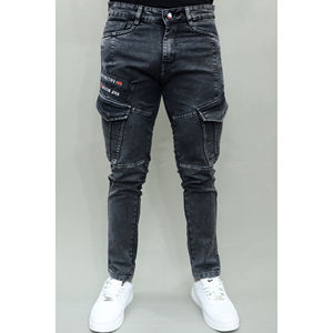Jeans Cargo Gris Oscuro Elásticos de Tiro Medio para Hombre, 100% Alta Calidad - Product Image 1