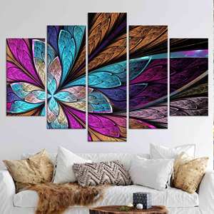 Impresión en Lienzo de Flor Fractal: Arte Mural Boho con Mariposas - Lienzo Impreso, Juego de 5 Lienzos Variados - Product Image 1