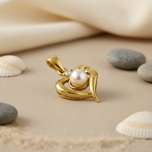 Pendentif Cœur en Perle Plaqué Or Élégant pour Femme – Bijoux de Luxe – Catégorie : Pendentifs et Breloques en Perle - Product Image 2