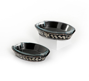 Bandeja de decoración de acrílico transparente con diseño de resina perla madre nueva bandeja de café ovalada pequeña negra personalizable madera barata gran oferta - Product Image 1