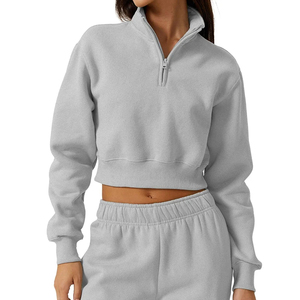 Sudadera corta con media cremallera para mujer con logotipo personalizado Sudadera con capucha informal Sudadera corta con capucha de alta calidad 2026 - Product Image 4