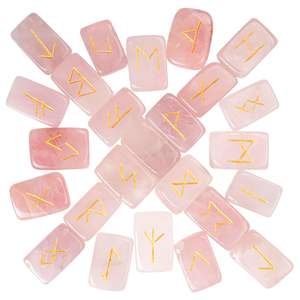 Wholesale Rectangular Rose Quartz Rune Stones - Fortune Telling & Meditation <b>Crystals</b> - Rectangular Rose Quartz Rune <b>Kit</b> - Product Image 1