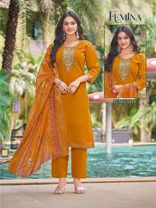 Collection en gros de vêtements de fête d'hiver Salwar Kameez en soie romaine prêts à l'emploi pour les vêtements indiens et pakistanais - Product Image 5