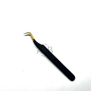 Pince à épiler incurvée pour extensions de cils en or noir avec pointe en fibre, impression de logo personnalisée, outil d'extension de beauté, vente en gros - Product Image 6