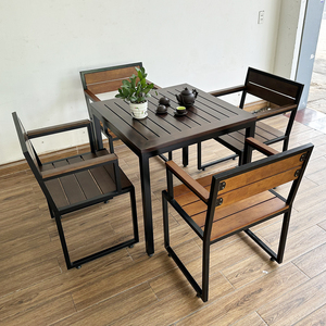 Contemporary 4-Person Wooden Table and Chair <b>Set</b> with Iron Frame CBCF193 - Product Image 4