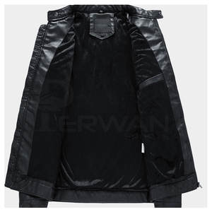 Venta al por mayor chaqueta de cuero de tamaño personalizado chaqueta de cuero genuino para los hombres de pie chaqueta de cuero con cuello - Product Image 3