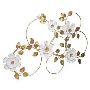 Durable último diseño de lujo moderno diseño de forma de flor dorada y azul arte de pared de flores de Metal para sala de estar de Hotel en casa - Product Image 5