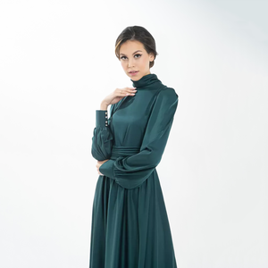 Abaya — robe d'émeraude pour femme musulmane, à manches longues, coupe cintrée, style islamique, manches longues, avec coiffure, pour dame modeste - Product Image 1