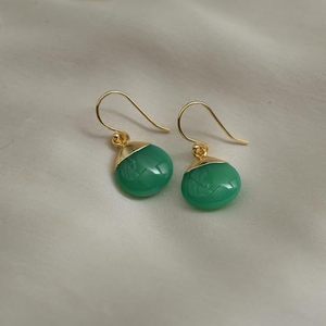 8-10mm Green Onyx Teardrop Dangle <b>Earrings</b> Gold Electroplated with Gold-Plated Hook Birthstone Fashion Jewelry - Product Image 4