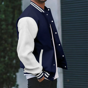Blouson Bomber d'Hiver Homme Style Baseball Oversize Hip Hop sans Col avec Fermeture Éclair - Product Image 4