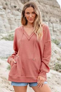 Meilleure vente en gros sweat à capuche personnalisé col en V couleur unie à manches longues sweat à capuche personnalisé pour femmes sweats à capuche - Product Image 4