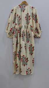 Robe maxi d'été pour femmes en pur coton, imprimé floral bohème, imprimé à la main, manches longues, indienne, écologique, naturelle, lavable - Product Image 2
