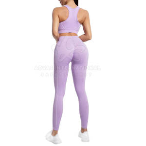 Ensemble de yoga pour femmes vêtements de fitness sans couture avec fermeture à cordon respirant motif solide vente en ligne - Product Image 2