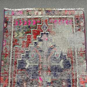 Vintage Rug, Small 2x3.3 ft Turkish Rug, <b>Red</b> Floral <b>Wool</b> Rug - Product Image 3