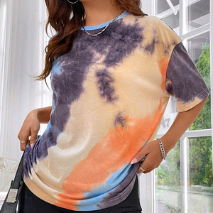 เสื้อยืดมัดย้อมผ้าคอตตอนระบายอากาศฤดูร้อนสำหรับผู้หญิง OEM ออกแบบได้ตามต้องการมีการพิมพ์โลโก้และฉลากส่วนตัว - Product Image 2