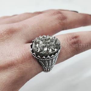Anillo para hombre al por mayor, piedra preciosa de pirita en bruto Natural, anillo de piedra natal, todos los tamaños, regalo de cumpleaños pesado, joyería, anillo de Plata de Ley 925 - Product Image 3
