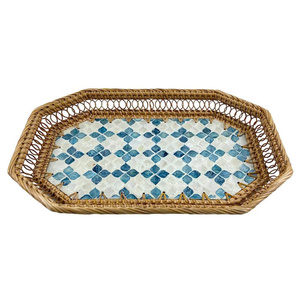 Bandeja de Servicio Octogonal de Ratán con Mosaico, Elegante y de Lujo, Decoración Artesanal de Lujo para Uso Diario - Product Image 3