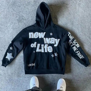 ผู้ผลิตเสื้อฮู้ดดี้พิมพ์ลายนูน 3 มิติ แบบกำหนดเอง ผ้าคอตตอนฟลีซหวีอย่างดี 500 กรัม เสื้อฮู้ดดี้หนานุ่ม สไตล์สตรีทแวร์สำหรับผู้ชาย - Product Image 6