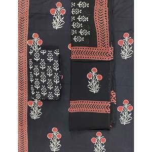 <b>Block</b> <b>Printed</b> Unstitched Indian Dress Material for Salwar Kameez and Saree Pakistani Style with Cotton Dupatta - Product Image 1