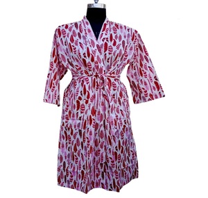 Bata de noche de algodón estampada unisex con cinturón térmico Albornoz largo con opción de talla grande para hombres y mujeres para el verano - Product Image 1