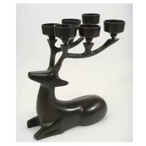 Portavelas de Reno sentado de aluminio negro para decoración de mesa, iluminación decorativa para Festival de Navidad en casa - Product Image 1