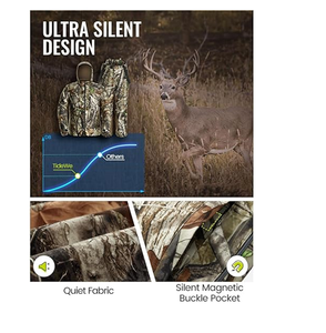 Vêtements de chasse pour hommes avec masque facial, veste de chasse silencieuse et imperméable et bavoirs réglables, sangle de sécurité compatible - Product Image 2