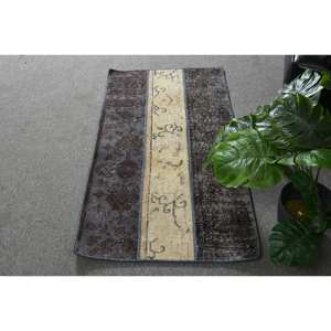 <b>Vintage</b> Turkish Wool Area <b>Rug</b> 2 X 3.5ft Brown & Beige Flat Weave Patchwork Design for Living Room Decorations with Latex Backing - Product Image 1